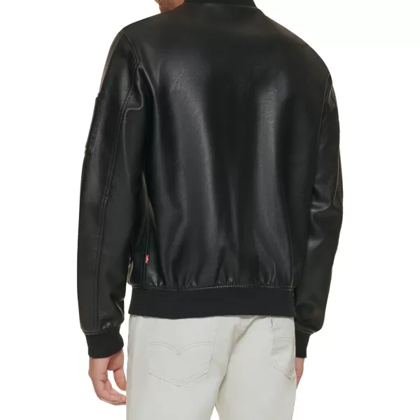 Levis Mens Faux Leather Varsity Bomber JacketBlack