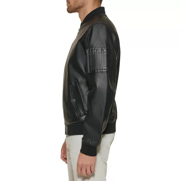 Levis Mens Faux Leather Varsity Bomber JacketBlack