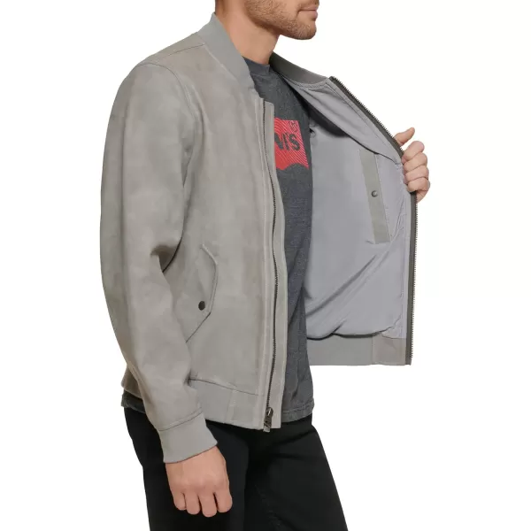 Levis Mens Faux Leather Varsity Bomber JacketLight Grey