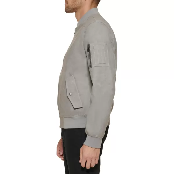 Levis Mens Faux Leather Varsity Bomber JacketLight Grey