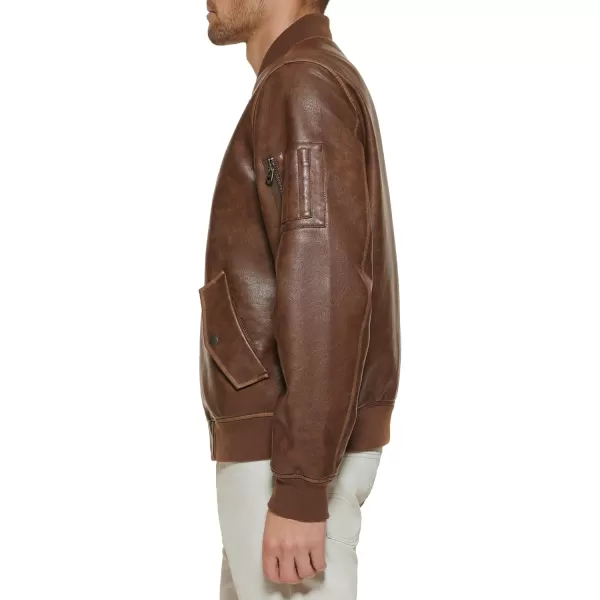 Levis Mens Faux Leather Varsity Bomber JacketSaddle