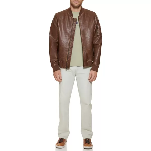 Levis Mens Faux Leather Varsity Bomber JacketSaddle