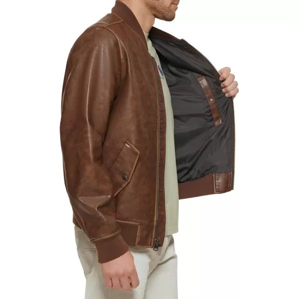 Levis Mens Faux Leather Varsity Bomber JacketSaddle