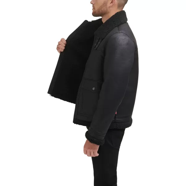 Levis Mens Faux Shearling Rancher Aviator JacketBlack