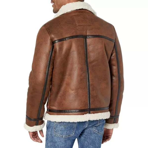 Levis Mens Faux Shearling Rancher Aviator JacketBrown