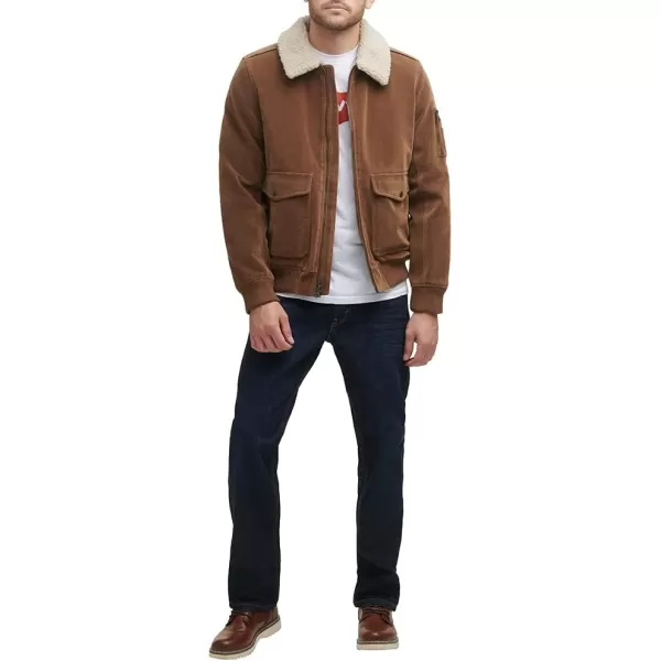 Levis Mens Faux Suede Aviator Bomber JacketCognac Faux Suede  Sherpa Collar