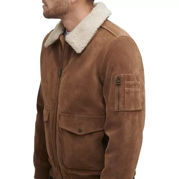 Levis Mens Faux Suede Aviator Bomber JacketCognac Faux Suede  Sherpa Collar