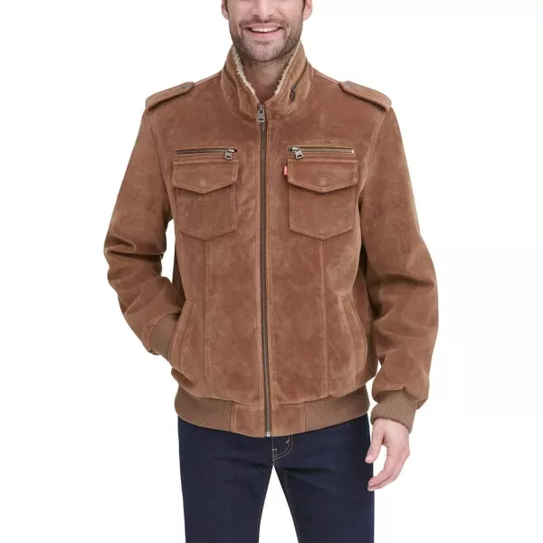 Levis Mens Faux Suede Sherpa Aviator Bomber JacketCognac