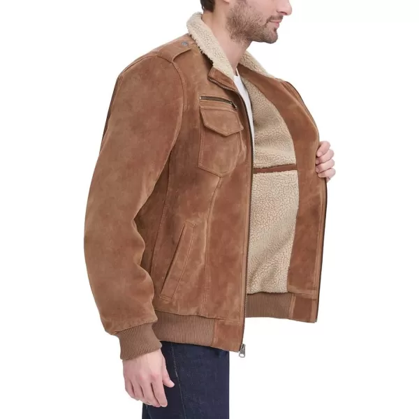 Levis Mens Faux Suede Sherpa Aviator Bomber JacketCognac