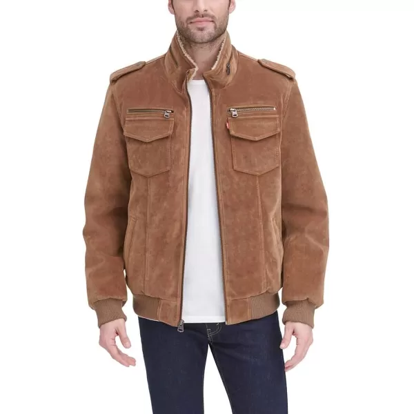 Levis Mens Faux Suede Sherpa Aviator Bomber JacketCognac