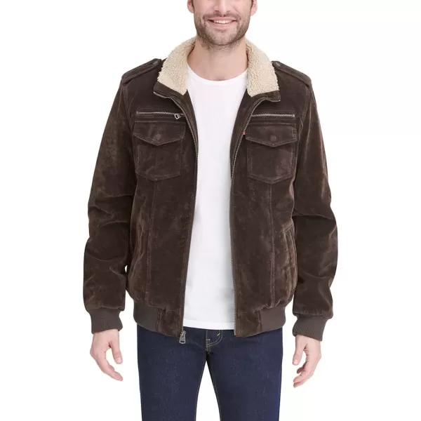 Levis Mens Faux Suede Sherpa Aviator Bomber JacketDark Brown Faux Suede