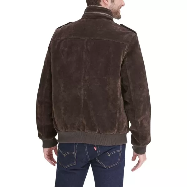 Levis Mens Faux Suede Sherpa Aviator Bomber JacketDark Brown Faux Suede