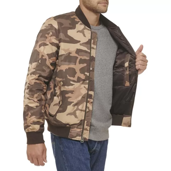 Levis Mens Flight Satin Bomber JacketBrown Camo Ma1 Filled