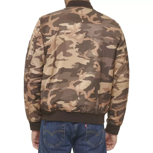 Levis Mens Flight Satin Bomber JacketBrown Camo Ma1 Filled