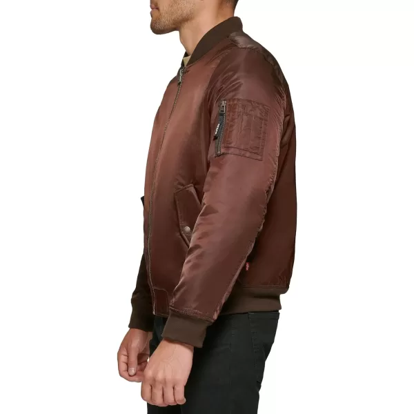 Levis Mens Flight Satin Bomber JacketDark Brown Ma1 Filled