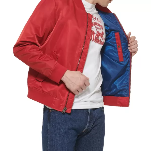 Levis Mens Flight Satin Bomber JacketRed Unfilled