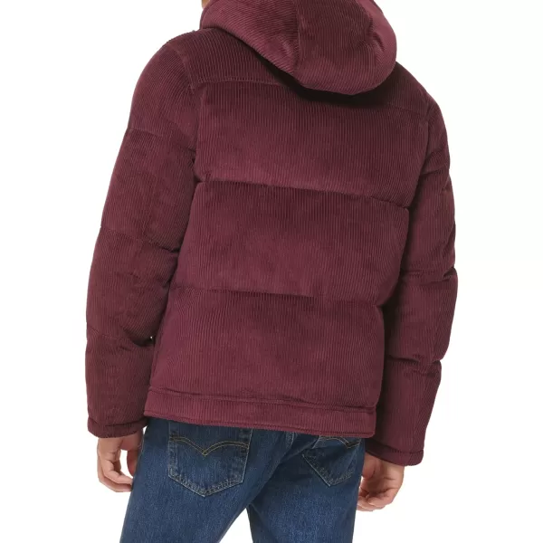 Levis Mens Heavyweight MidLength Hooded Military Puffer JacketBurgundy Corduroy