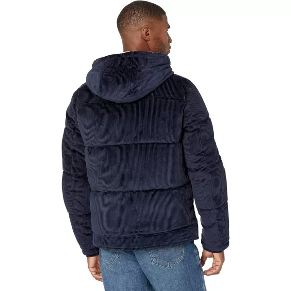 Levis Mens Heavyweight MidLength Hooded Military Puffer JacketNavy Corduroy