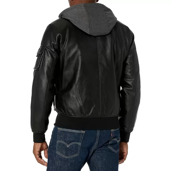 Levis Mens Hooded Bomber JacketBlack Faux Leather Hooded