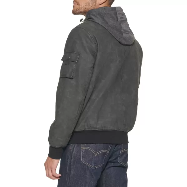 Levis Mens Hooded Bomber JacketGrey Faux Leather Hooded