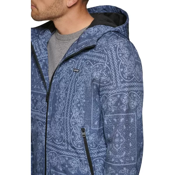 Levis Mens Hooded Water Resistant Softshell Bomber JacketFaded Blue Bandana