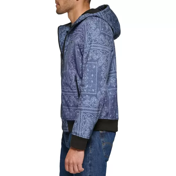 Levis Mens Hooded Water Resistant Softshell Bomber JacketFaded Blue Bandana