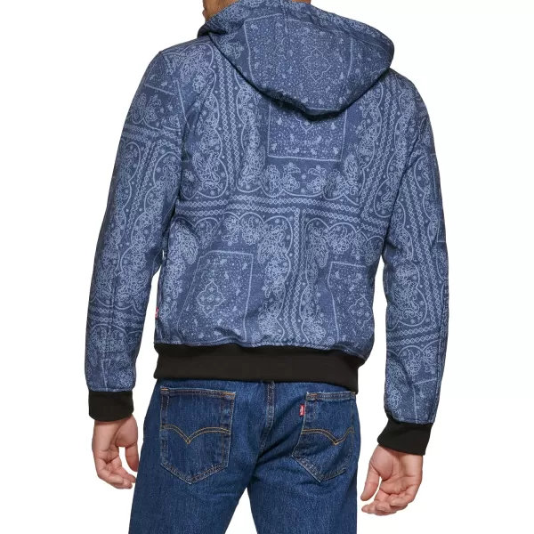 Levis Mens Hooded Water Resistant Softshell Bomber JacketFaded Blue Bandana