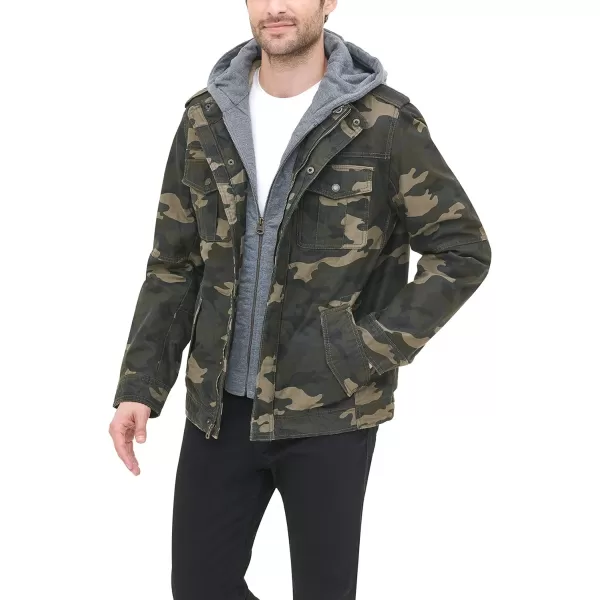 Levis Mens Legacy Washed Cotton Hooded Military JacketCamouflage