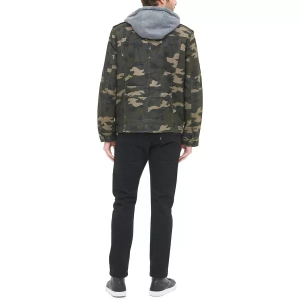 Levis Mens Legacy Washed Cotton Hooded Military JacketCamouflage