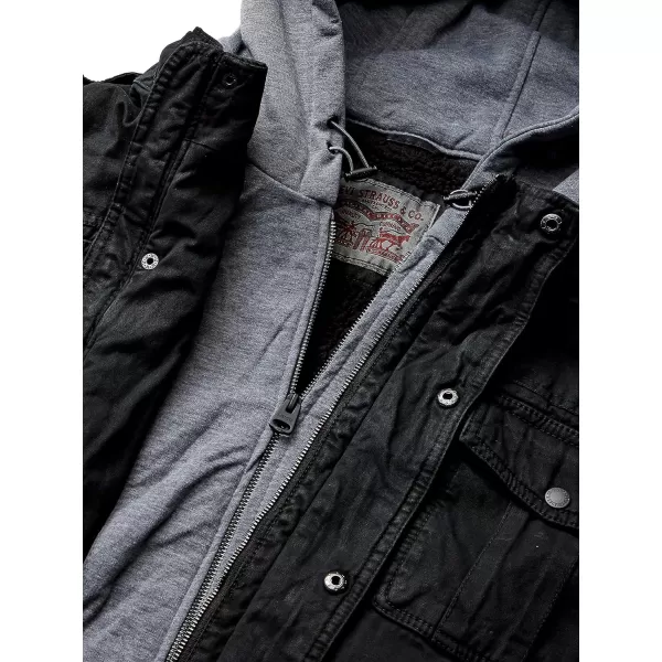 Levis Mens Legacy Washed Cotton Hooded Military JacketDeep Black