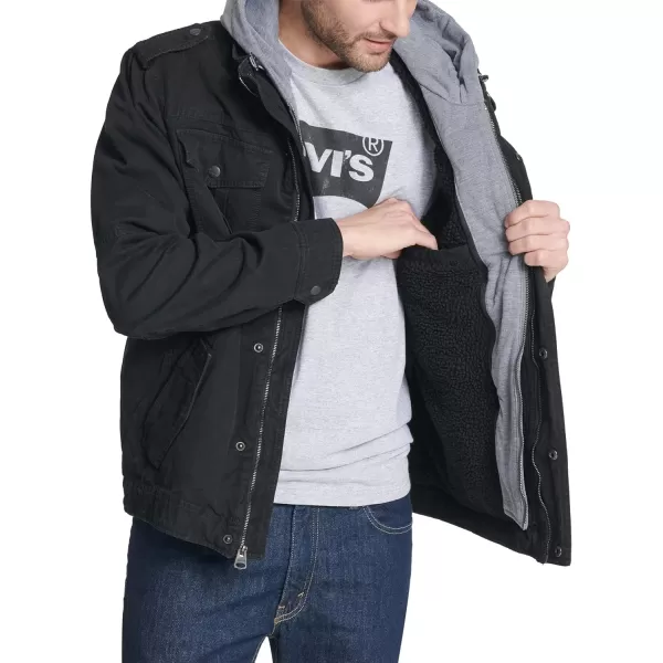 Levis Mens Legacy Washed Cotton Hooded Military JacketDeep Black