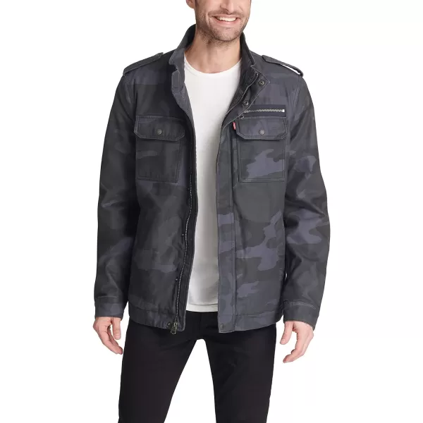 Levis Mens Legacy Washed Cotton Military JacketBlue Camo