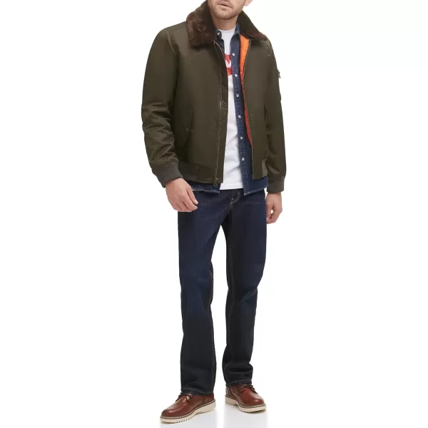 Levis Mens Ma1 Flight JacketArmy GreenFaux Fur Collar