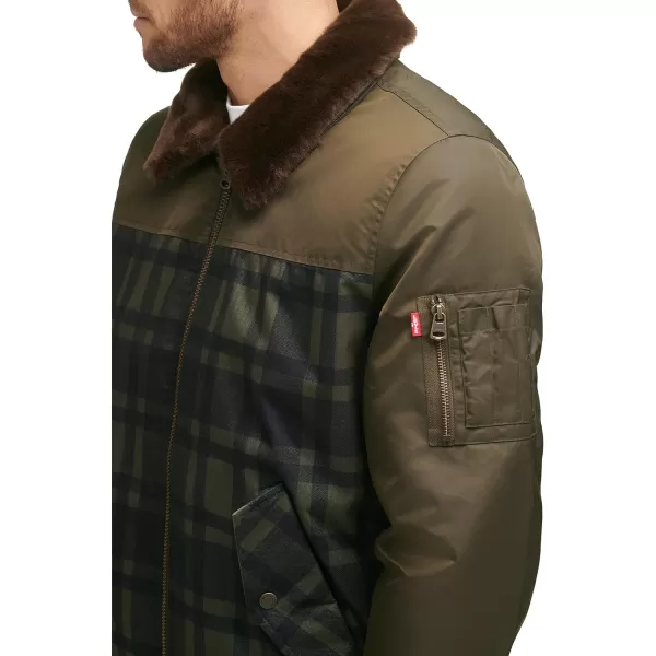 Levis Mens Ma1 Flight JacketPlaidFaux Fur Collar