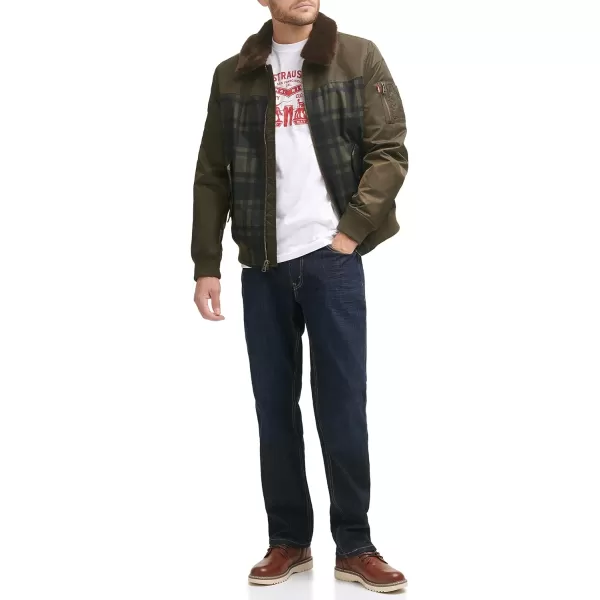 Levis Mens Ma1 Flight JacketPlaidFaux Fur Collar