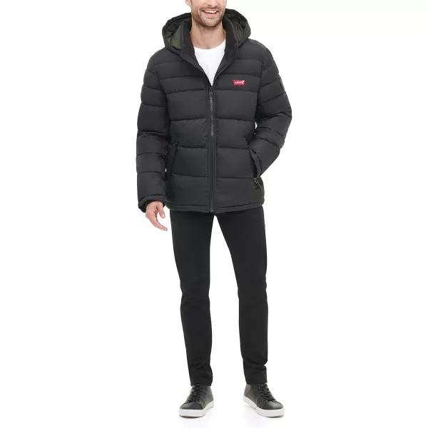 Levis Mens MidLength Quilted Performance Hoody Puffer JacketBlack