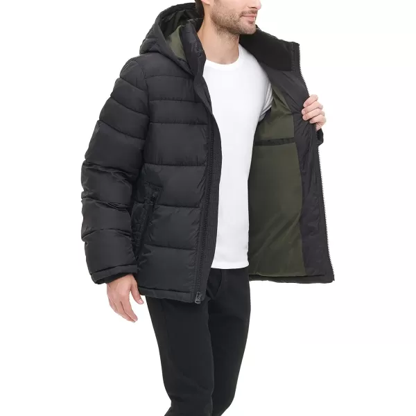 Levis Mens MidLength Quilted Performance Hoody Puffer JacketBlack