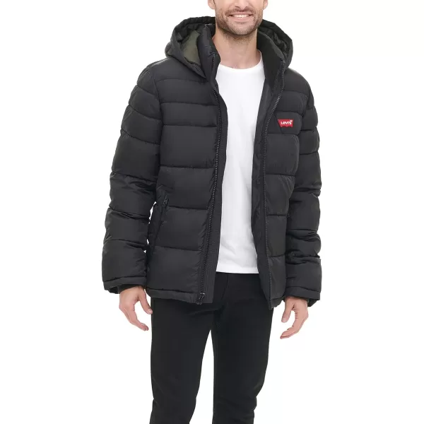 Levis Mens MidLength Quilted Performance Hoody Puffer JacketBlack