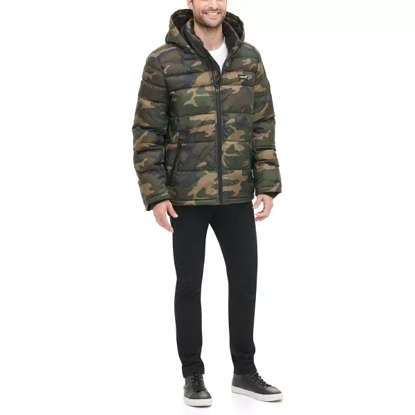 Levis Mens MidLength Quilted Performance Hoody Puffer JacketCamouflage