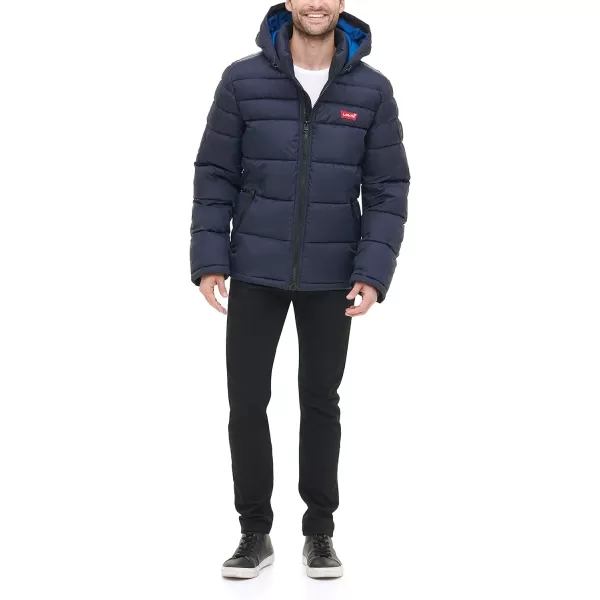 Levis Mens MidLength Quilted Performance Hoody Puffer JacketMidnight