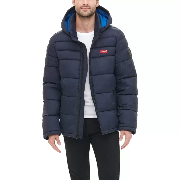 Levis Mens MidLength Quilted Performance Hoody Puffer JacketMidnight