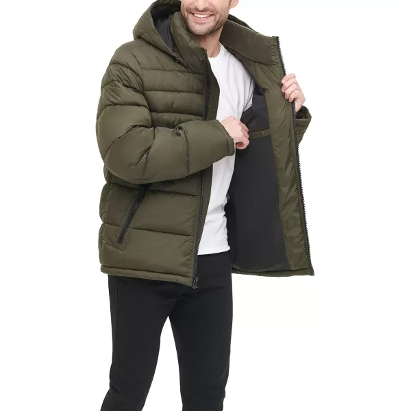 Levis Mens MidLength Quilted Performance Hoody Puffer JacketOlive