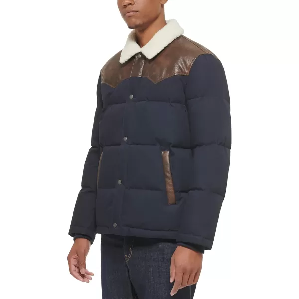 Levis Mens Out West Mixed Media Puffer JacketNavy Puffer