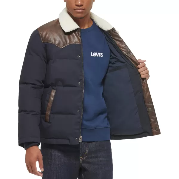 Levis Mens Out West Mixed Media Puffer JacketNavy Puffer