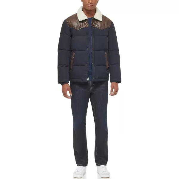 Levis Mens Out West Mixed Media Puffer JacketNavy Puffer