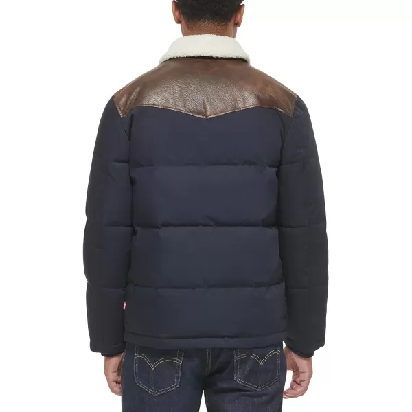 Levis Mens Out West Mixed Media Puffer JacketNavy Puffer