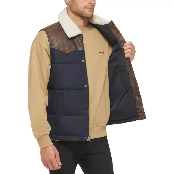 Levis Mens Out West Mixed Media Puffer VestNavy