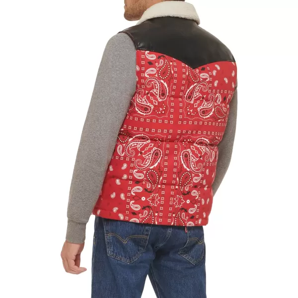 Levis Mens Out West Mixed Media Puffer VestRed Bandana Print