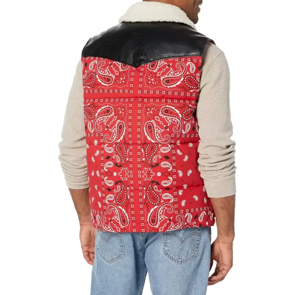 Levis Mens Out West Mixed Media Puffer VestRed Bandana Print