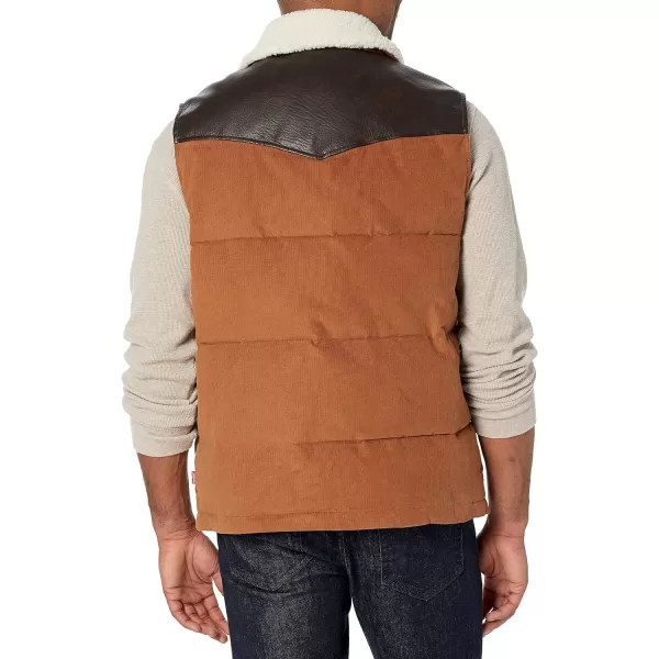 Levis Mens Out West Mixed Media Puffer VestWorker Brown